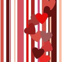 tarjeta de felicitación del día de san valentín con una cadena de corazones rojos transparentes y un fondo rayado. fondo de rayas y corazones vector