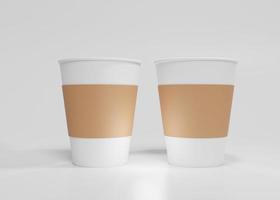 Disposable white paper coffee cup with light grey backdrop photo