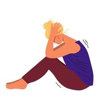 Depressed young unhappy girl sitting and holding her head vector