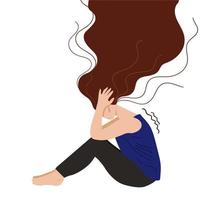 Depressed young unhappy girl sitting and holding her head vector