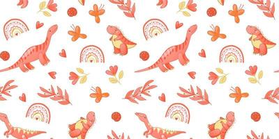 Seamless cute dinosaur pattern vector