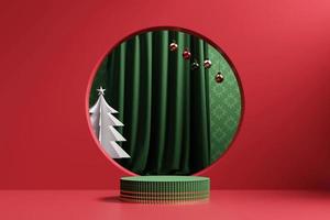 Merry Christmas event product display podium with decoration background 3d rendering photo