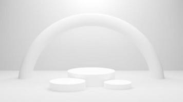 White podium or White circle platform on the Studio bright lighting, Concept of Minimal and clean for placing products, 3D rendering image. photo