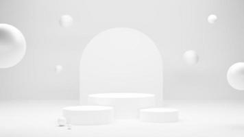 White podium or White circle platform on the Studio bright lighting, Concept of Minimal and clean for placing products, 3D rendering image. photo