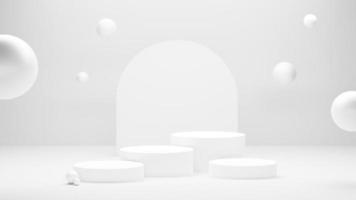 White podium or White circle platform on the Studio bright lighting, Concept of Minimal and clean for placing products, 3D rendering image. photo