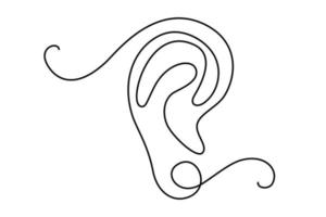 Human ear continuous one line drawing. vector