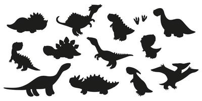 conjunto de silueta de dinosaurio vector