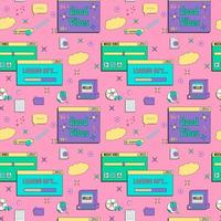 Vaporwave UI and UX elements seamless pattern. PC retro game frame. Nostalgic style 70s, 80s, 90s. vector