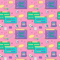 Vaporwave UI and UX elements seamless pattern. PC retro game frame. Nostalgic style 70s, 80s, 90s. vector