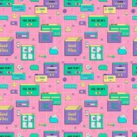 Vaporwave UI and UX elements seamless pattern. PC retro game frame. Nostalgic style 70s, 80s, 90s. vector