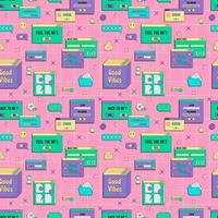 Vaporwave UI and UX elements seamless pattern. PC retro game frame. Nostalgic style 70s, 80s, 90s. vector