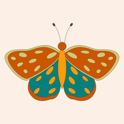 Retro 60s 70s hippie groovy butterfly for cards, stickers or poster design. Flat vector illustration