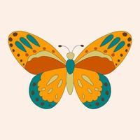 Retro 60s 70s hippie groovy butterfly for cards, stickers or poster design. Flat vector illustration