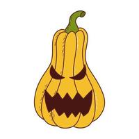 Cute pumpkin with funny face. Halloween element. Vector illustration in hand drawn style