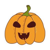 Cute pumpkin with funny face. Halloween element. Vector illustration in hand drawn style