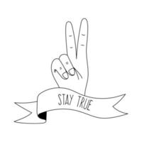 Hand tattoo with text Stay true in y2k, 1990s, 2000s style. Emo goth element design. Old school tattoo. Vector illustration