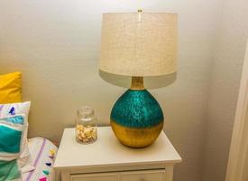 Contemporary Bedroom Lamp On White Nightstand photo