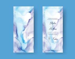 Blue Alcohol Ink Foil Wedding Menu Card Template