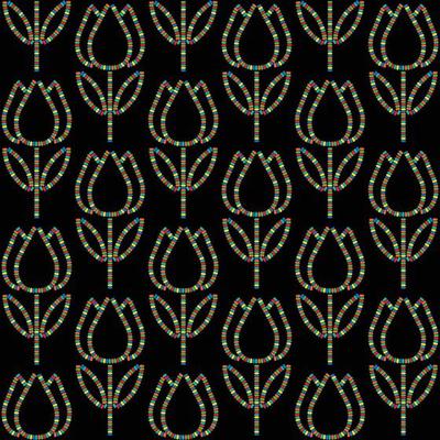 beaded tulip vector pattern on black background