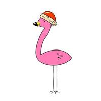 Pink Flamingo in Christmas Hat Decorative Element in Retro Style vector