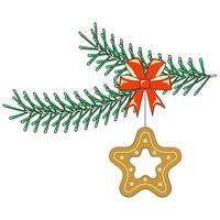 Christmas Tree Toy Gingerbread in the Shape of a Star with a Red Bow Decorative Element in Retro Style vector