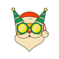 Cute Santa Claus in Sunglasses with Christmas Tree Decorative Element in Retro Groove Style vector