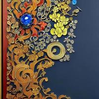 3D beautiful scroll and filigree pattern render photo