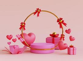 3d render valentine podium display background with gift and love photo