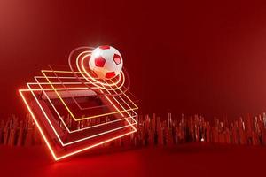 3d football object design. realistic rendering. abstract futuristic background. 3d illustration. motion geometry concept. sport competition graphic. tournament game bet content. soccer ball element. photo