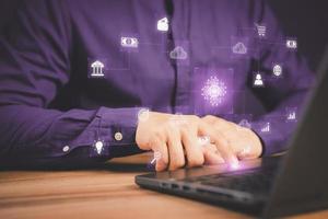 Ai technology, cloud computing. Digital transformation change management, internet of things. Technology bigdata and business process strategy, Financial management, smart industry. photo