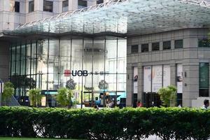 Singapore 1 june 2022. UOB logo on financial building in Marina bay photo
