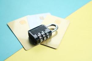 padlock on credit card, Internet data privacy information security concept photo