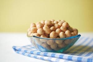 indonesia peanuts in a bowl on table top down . photo
