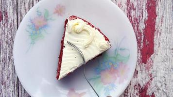 Top view of a slice of red velvet cake video