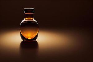 Amber bottle, cosmetic packaging mock up, dramatic lighting, photo