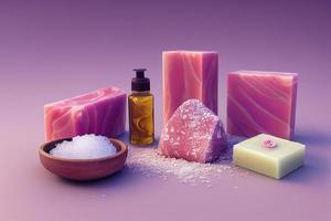 artículos de tratamiento de belleza rosa para procedimientos de spa aceites esenciales, jabón y mar