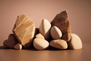 Pile of rocks on beige background. Product display photo