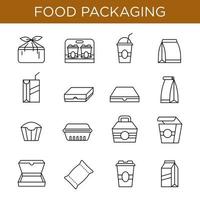 Food packaging icon set in outline style. Suitable for design element of cafe and restaurant, food delivery, and food container symbol. vector