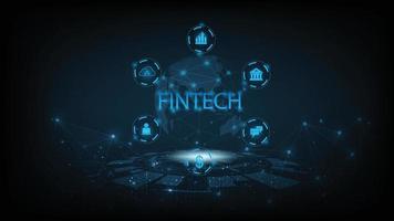 el concepto de tecnología financiera y el diseño de clase mundial de negocios. El icono fintech y las cosas en el fondo de tecnología azul oscuro representan la conexión entre la tecnología financiera, la banca y la clase mundial de negocios. vector