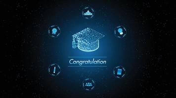 Congratulation Get a degree icon blue background Technology, Vector