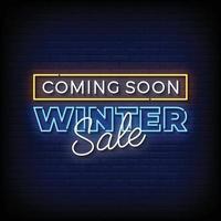 Neon Sign winter sale with brick wall background vector