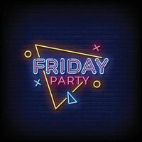 Neon Sign friday party with brick wall background vector