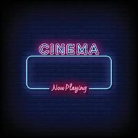 Neon Sign cinema with brick wall background vector