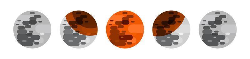 conjunto de iconos planos de eclipse lunar fase de eclipse eclipse total y parcial vector ilustración de ciencia astronómica