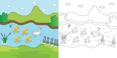 Coloring Duck and Children book illustration vector