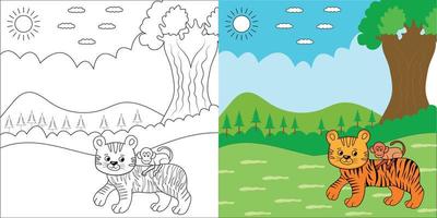 Coloring pages Tiger and Monkey story vector