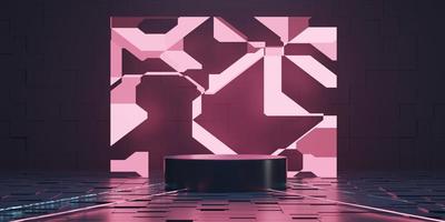 3d render podium , platform studio disply scene with red neon.  showcase scene for product presentation. photo
