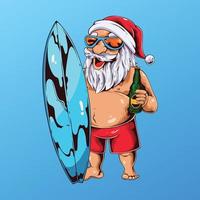 santa con ilustración de cerveza vector