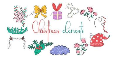 Christmas element set designed in doodle style on a white background For Christmas themed decorations, card design, digital prints, stickers, gifts, scrapbook and more. vector