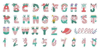 Set of Alphabet  and numbers in a Christmas theme. Designed in doodle style, it can be adapted to a variety of styles, such as card decoration, bag design, scrapbook, mug, t-shirt design, sticker vector